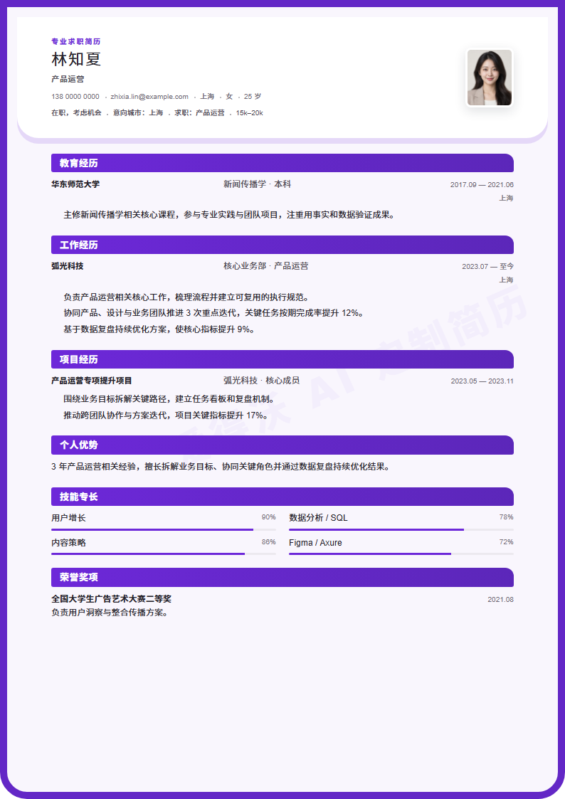国内简历Resume样式示例
