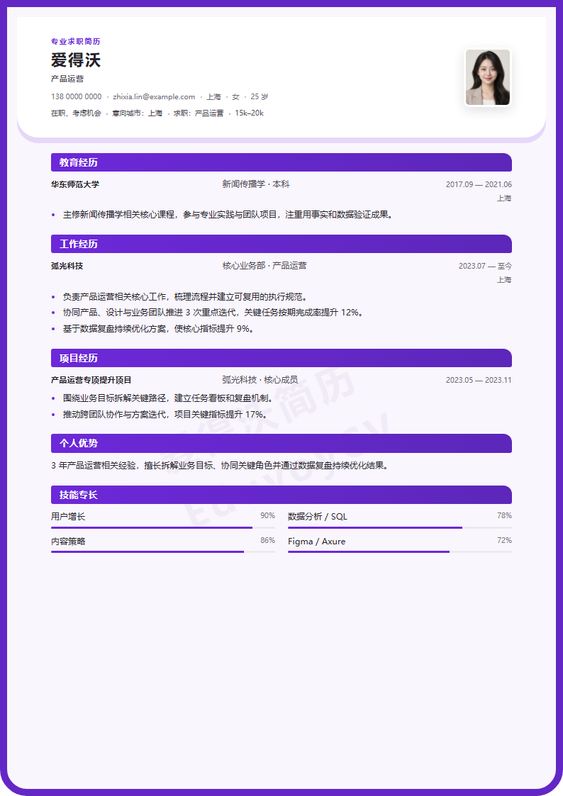 国内简历Resume样式示例