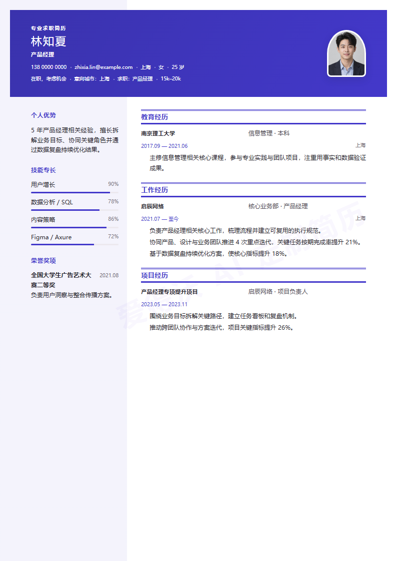 产品经理 · 资深创意画册简历模板完整预览