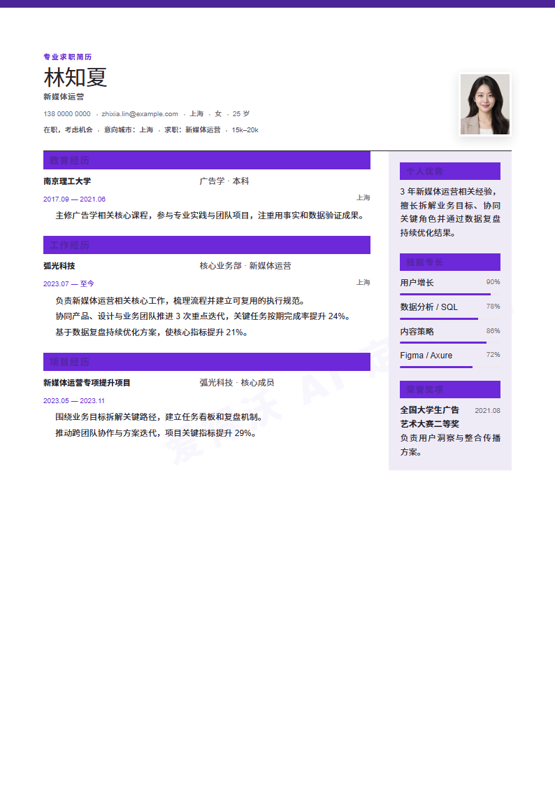 高管履历新媒体运营内容示例