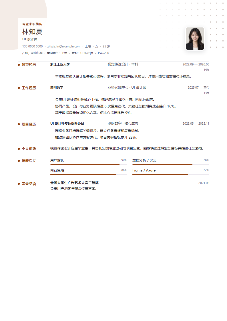 国内简历Resume样式示例