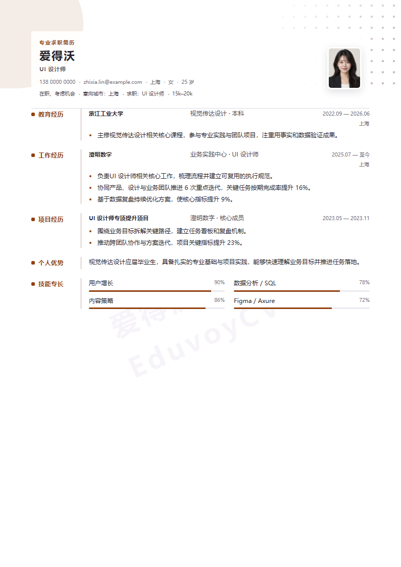 国内简历Resume样式示例