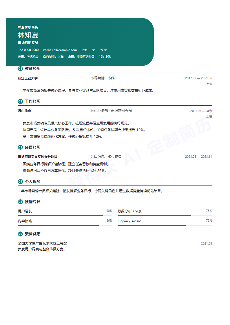 深海胶囊市场营销专员 · 初级内容示例