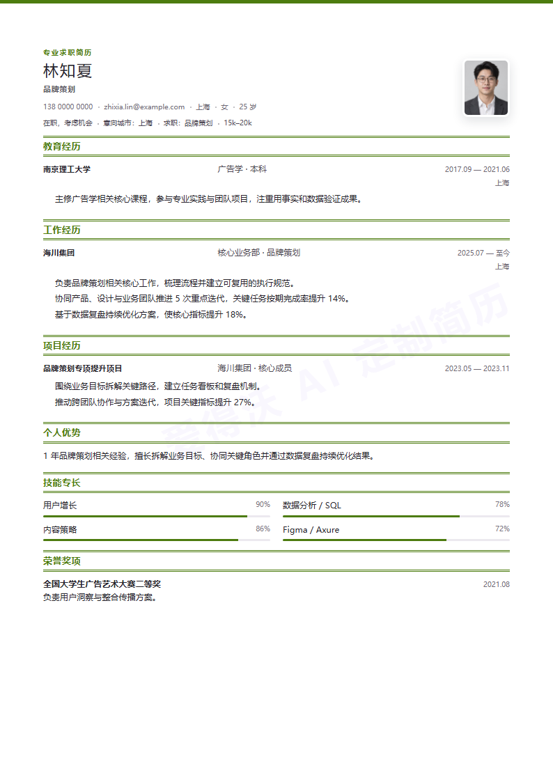 紧凑单页品牌策划 · 初级内容示例