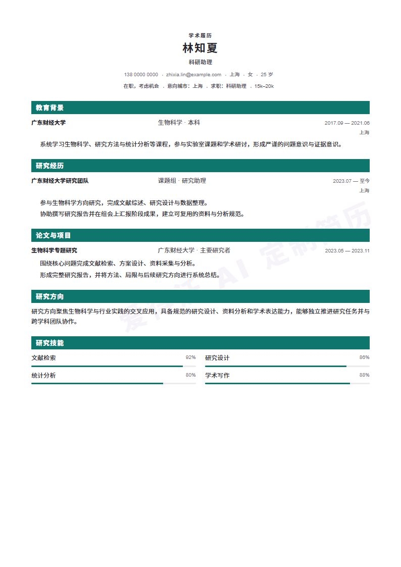 科研助理Conference CV简历模板完整预览