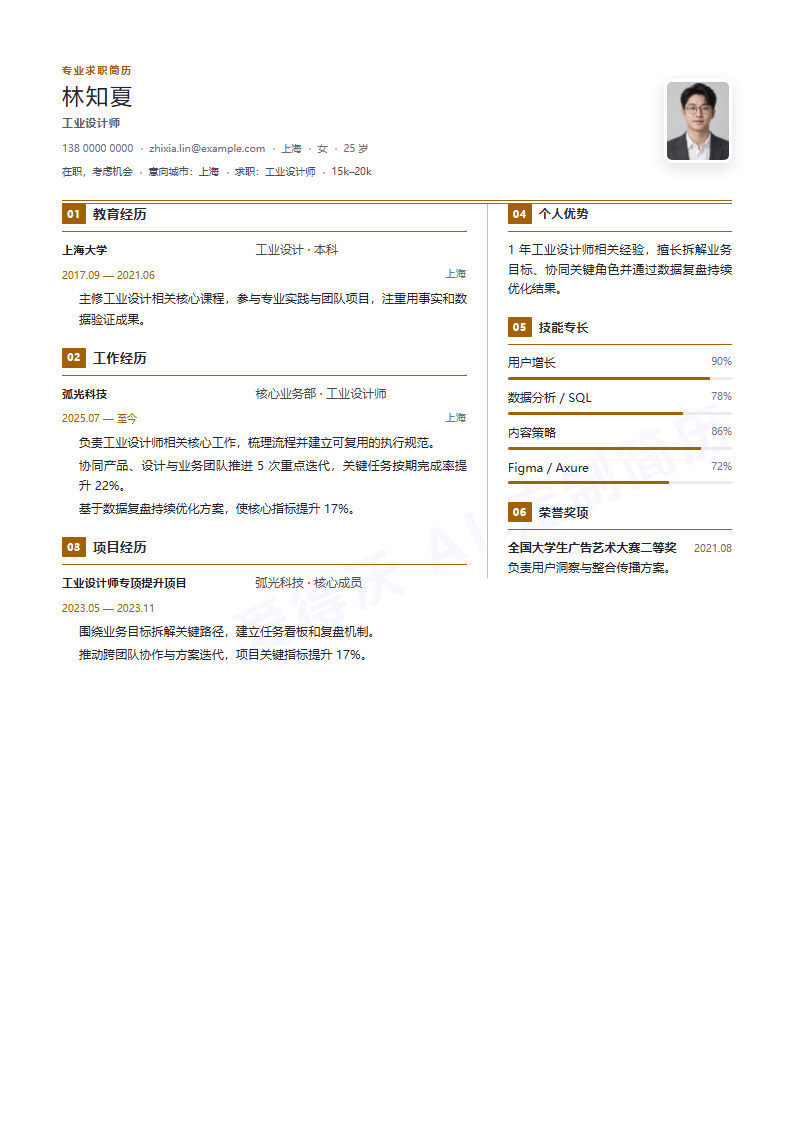 双栏重点工业设计师 · 初级内容示例