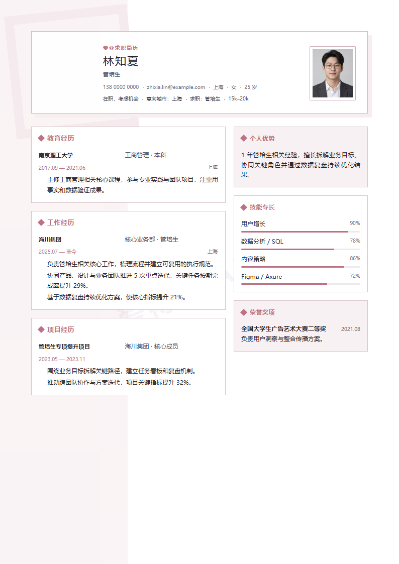 玫瑰分镜管培生 · 初级内容示例